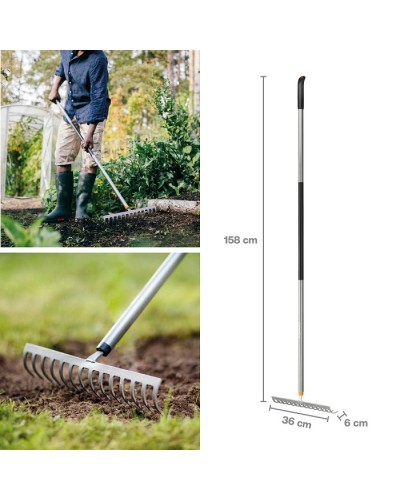 Грабли металлические Fiskars Ergonomic 36 см с алюминиевой ручкой 150 см (1077113)