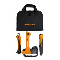 Подарочный набор Fiskars, топор X5 XXS + нож Heavy Duty + пилка Xtract SW73 + сумка (2020961)