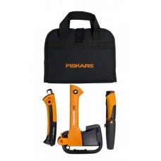 Подарочный набор Fiskars, топор X5 XXS + нож Heavy Duty + пилка Xtract SW73 + сумка (2020961)