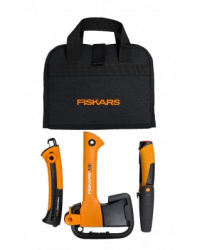 Подарочный набор Fiskars, топор X5 XXS + нож Heavy Duty + пилка Xtract SW73 + сумка (2020961)
