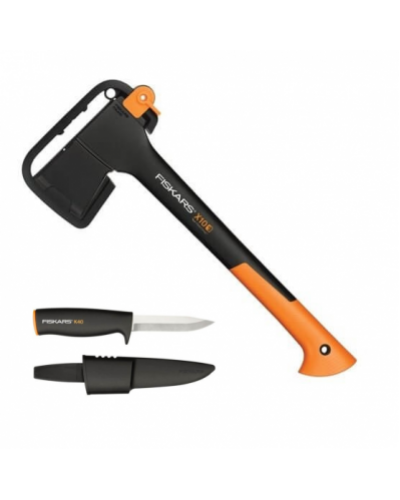 Универсальный топор Fiskars X10 S, 44.5 см, 1 кг + Нож Fiskars K40 с чехлом (1060001)