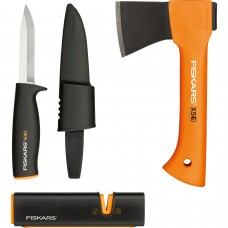 Подарочный набор Fiskars Fireplace Set, топор X5 XXS + нож K40 + точилка Xsharp (1057913)