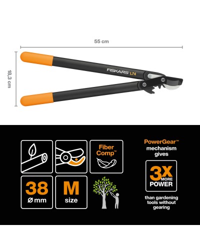 Сучкорез для зеленых веток до 38 мм Fiskars PowerGear™ L74, Bypass M 55 см, 112290 (1000582)