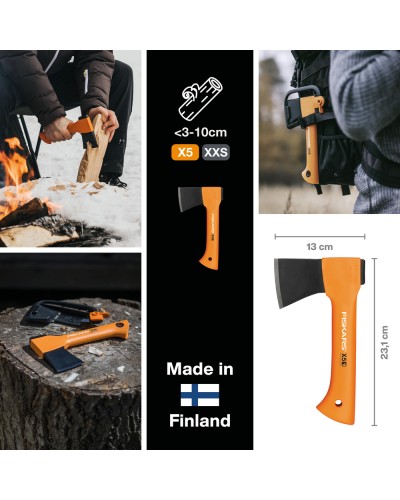 Универсальный туристический топор Fiskars X5, XXS - 23 см, 500 грамм (1015617)