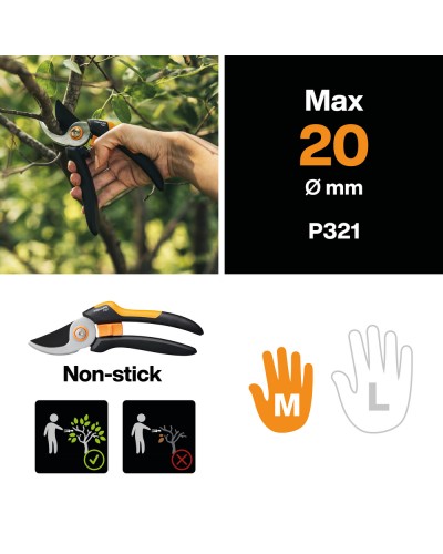Секатор Fiskars Solid™ P321, M, Bypass до 20 мм (1057162)