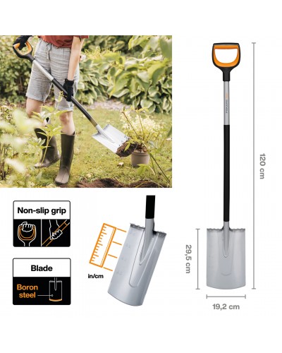 Лопата штыковая со скругленным лезвием Fiskars Xact™ 120 см со шкалой (1066730) Лопата штыковая со скругленным лезвием Fiskars Xact™ 120 см со шкалой (1066730)
