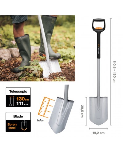 Лопата штикова загострена телескопічна Fiskars Xact™ 111-130 см, 1001567 (1066732) Лопата штикова загострена телескопічна Fiskars Xact™ 111-130 см, 1001567 (1066732)