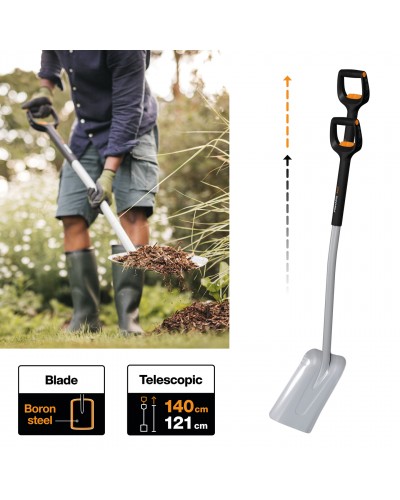 Лопата совкова універсальна телескопічна Fiskars Xact™ 121-140 см (1066734) Лопата совкова універсальна телескопічна Fiskars Xact™ 121-140 см (1066734)