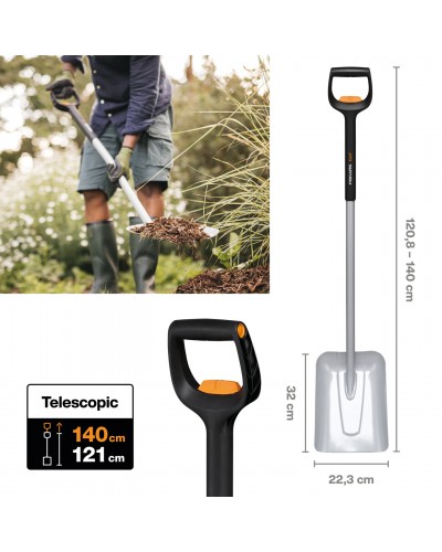 Лопата совкова універсальна телескопічна Fiskars Xact™ 121-140 см (1066734) Лопата совкова універсальна телескопічна Fiskars Xact™ 121-140 см (1066734)