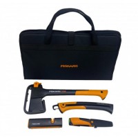 Подарунковий набір Fiskars, сокира X10 + точилка Xsharp + ніж Heavy Duty + пилка Xtract SW75 + сумка (2020961)