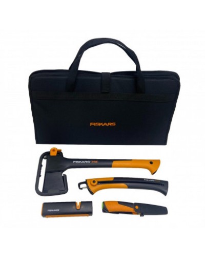 Подарунковий набір Fiskars, сокира X10 + точилка Xsharp + ніж Heavy Duty + пилка Xtract SW75 + сумка (2020961)