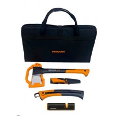 Подарочный набор Fiskars, топор X11 + точилка Xsharp + нож Heavy Duty + пилка Xtract SW75 + сумка (2021284)