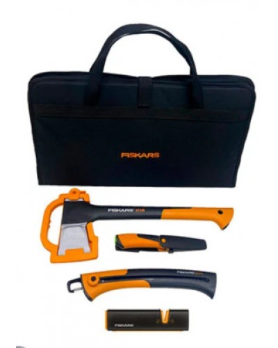 Подарунковий набір Fiskars, сокира X11 + точилка Xsharp + ніж Heavy Duty + пилка Xtract SW75 + сумка (2021284)