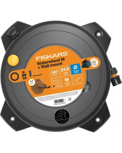 Котушка зі шлангом Fiskars Solid M 20 м (1/2" 13 мм) наземна + настінний кронштейн (1059608)
