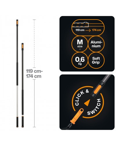 Ручка телескопическая алюминиевая Fiskars OneClick M, 119-174 см (1080671)