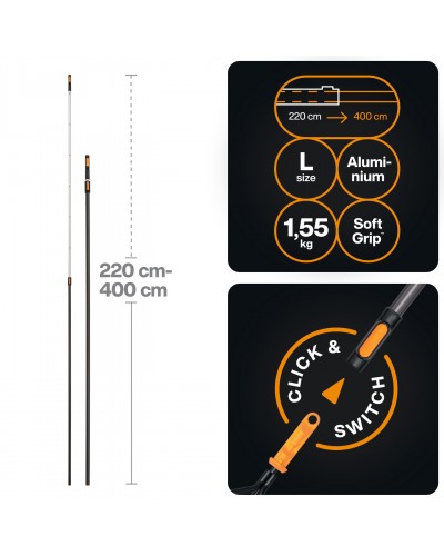 Ручка телескопическая алюминиевая Fiskars OneClick L, 220-400 см (1080672)