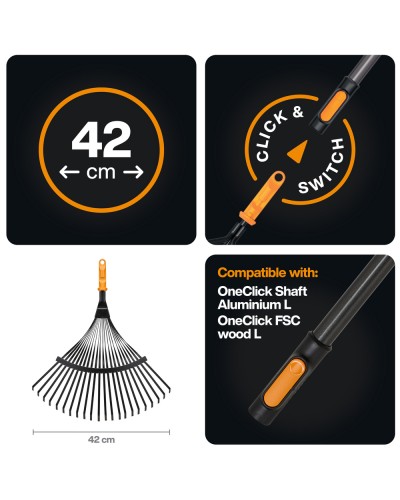 Граблі сталеві віялові Fiskars OneClick 42 см + ручка L, 161 см (1080714) Граблі сталеві віялові Fiskars OneClick 42 см + ручка L, 161 см (1080714)