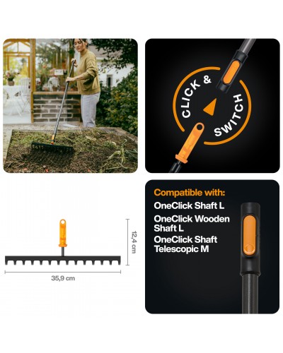 Граблі для ґрунту Fiskars OneClick 36 см, 14 зубів (1080677)