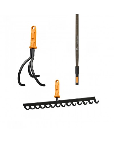 Комплект інструменту Fiskars OneClick граблі 36 см + розпушувач + ручка ручка дерев'яна 140 см (1080677+1080686)