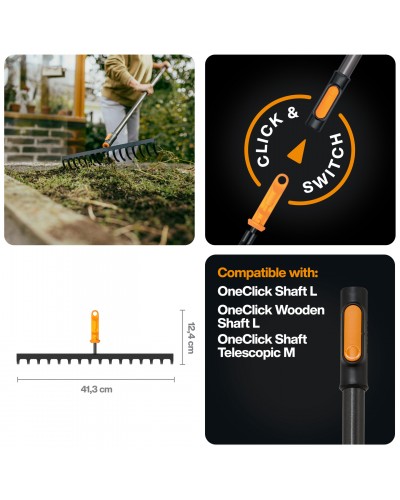 Граблі для ґрунту Fiskars OneClick 41 см, 16 зубов (1080678)