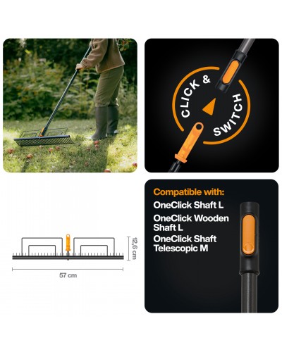 Граблі сталеві для очищення газонів Fiskars OneClick 57 см (1080680)