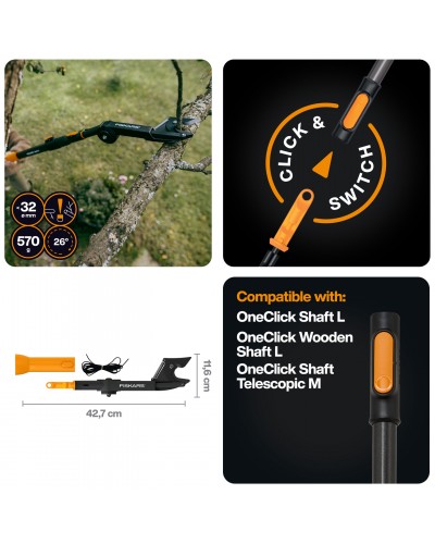 Сучкоріз для сухих гілок Fiskars OneClick Anvil до 32 мм (1080702)