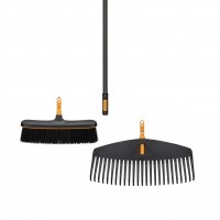 Легкие грабли для газонов 51 см + щетка для дома 34 см + ручка 161 см Fiskars OneClick Set (1080715)